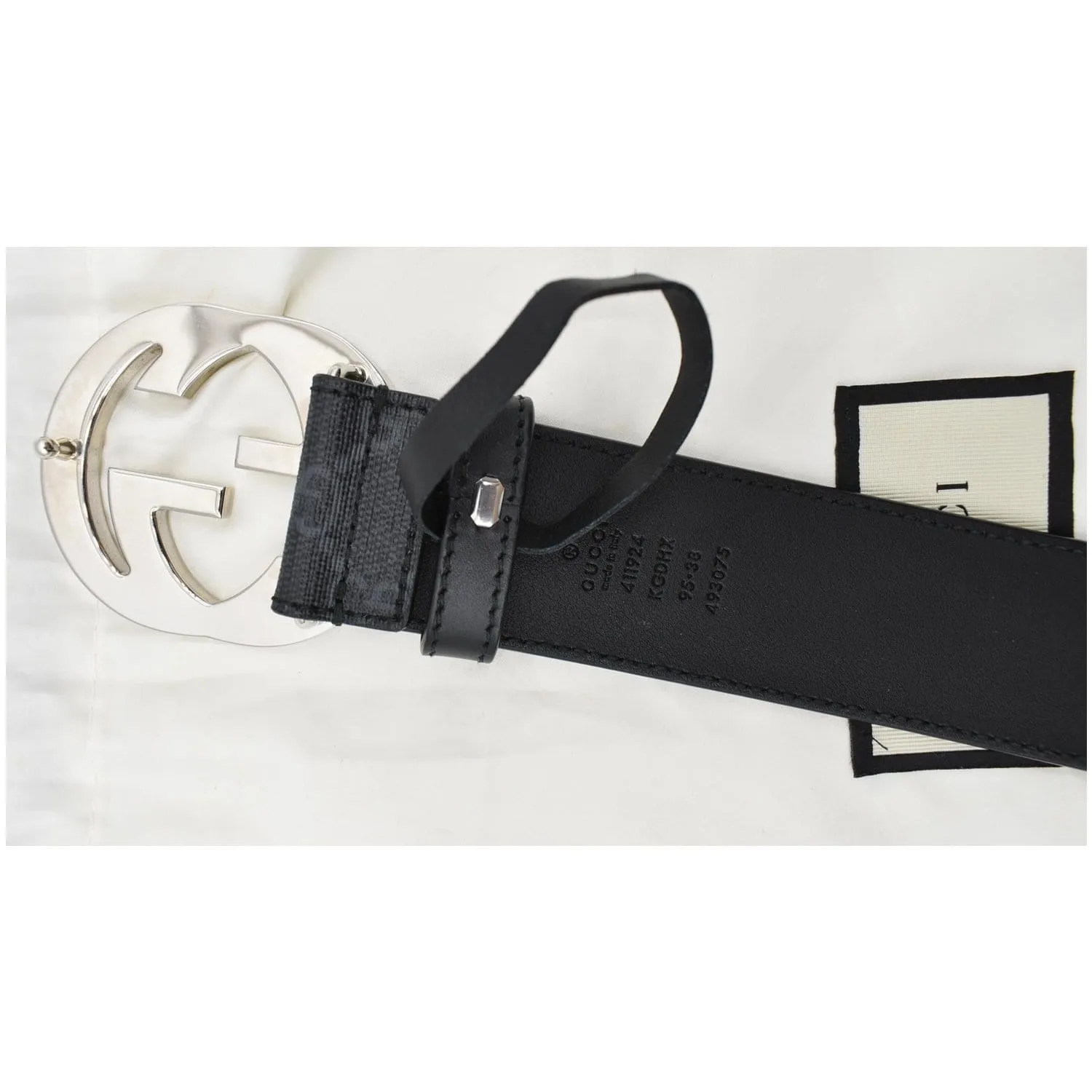 GUCCI Interlocking G Buckle GG Supreme Canvas Belt Black 411924